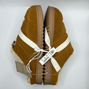 Madewell Tan Suede Slippers with Cream Accents